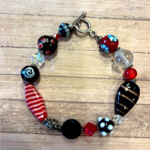 Whimsical black, red & white artisan made bracelet!